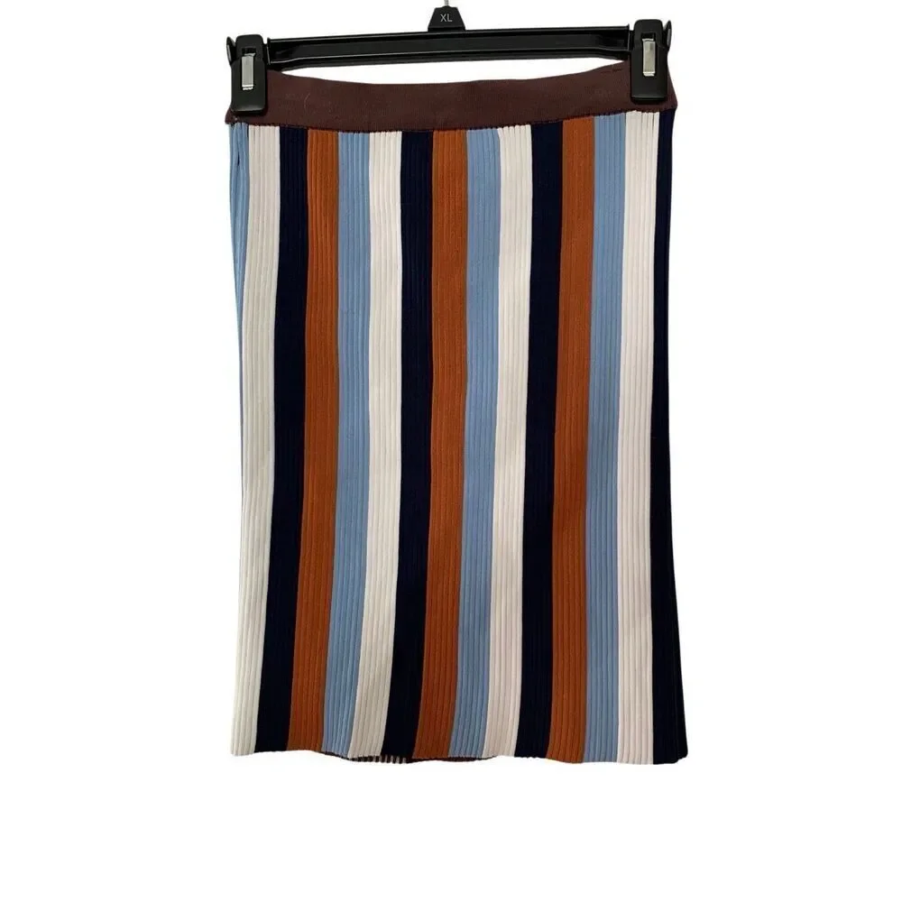 PH5 Striped‎ Ribbed Knit Mini Skirt Brown Multicolor Size 5/US 2 - Picture 5 of 12